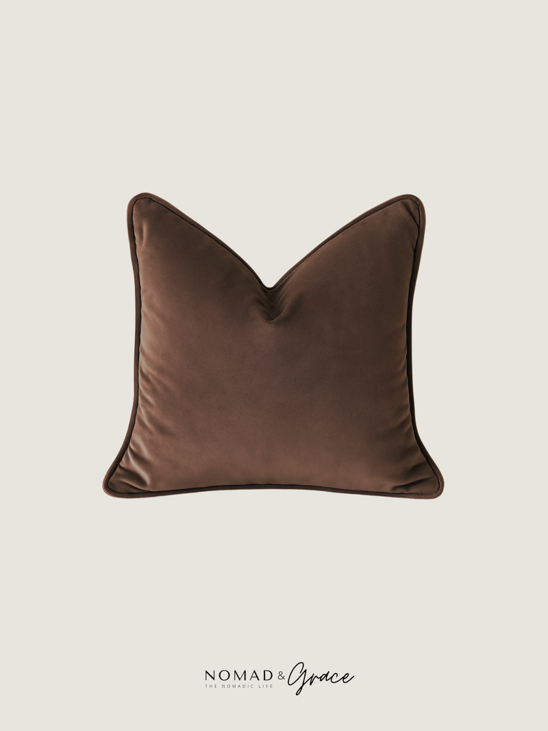 Chocolate Velvet Pillow Cover - Welted Edges-zoom-