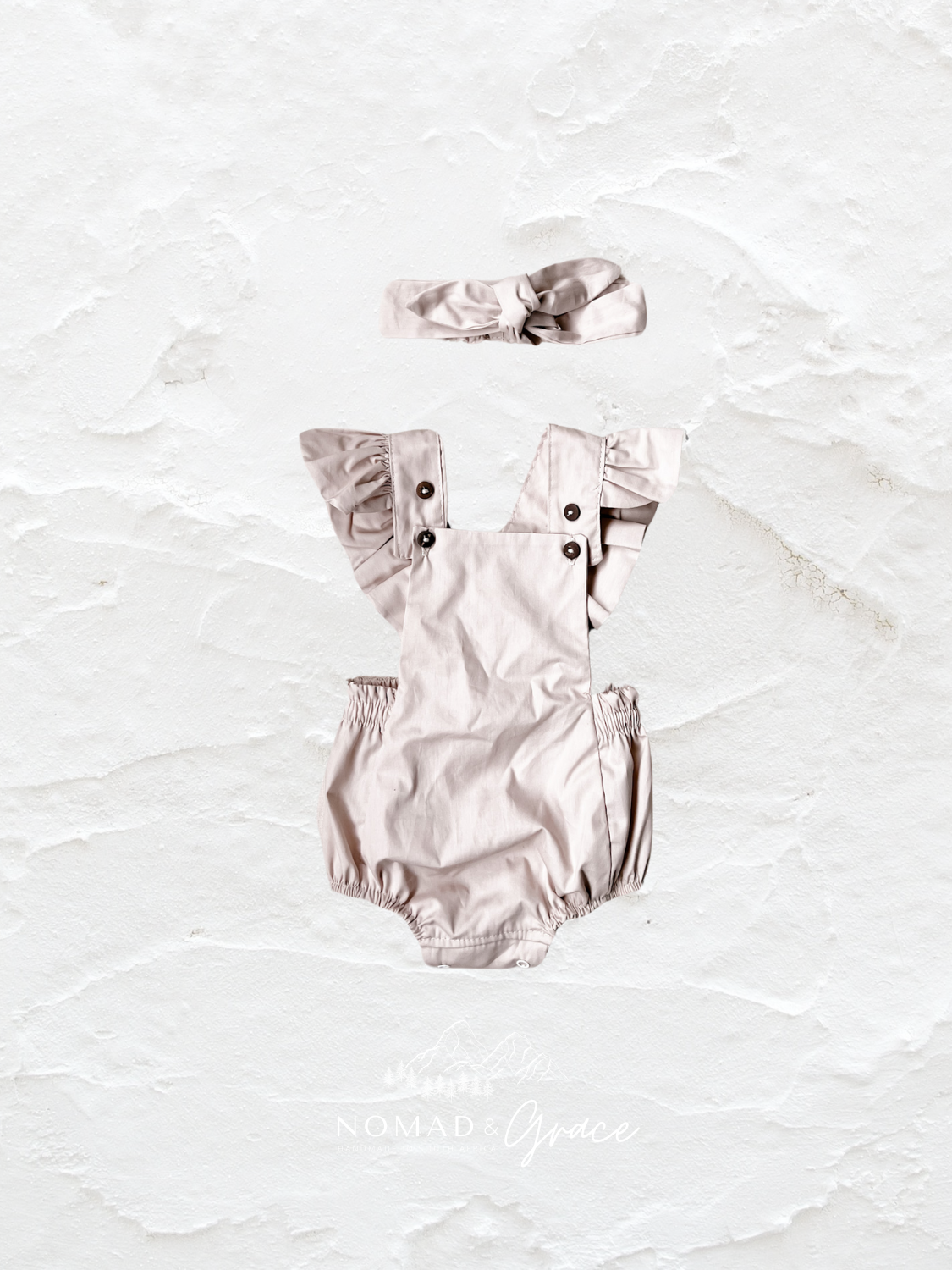 Ruffle Romper + Matching Headband {Taupe 100% Cotton}-zoom-1