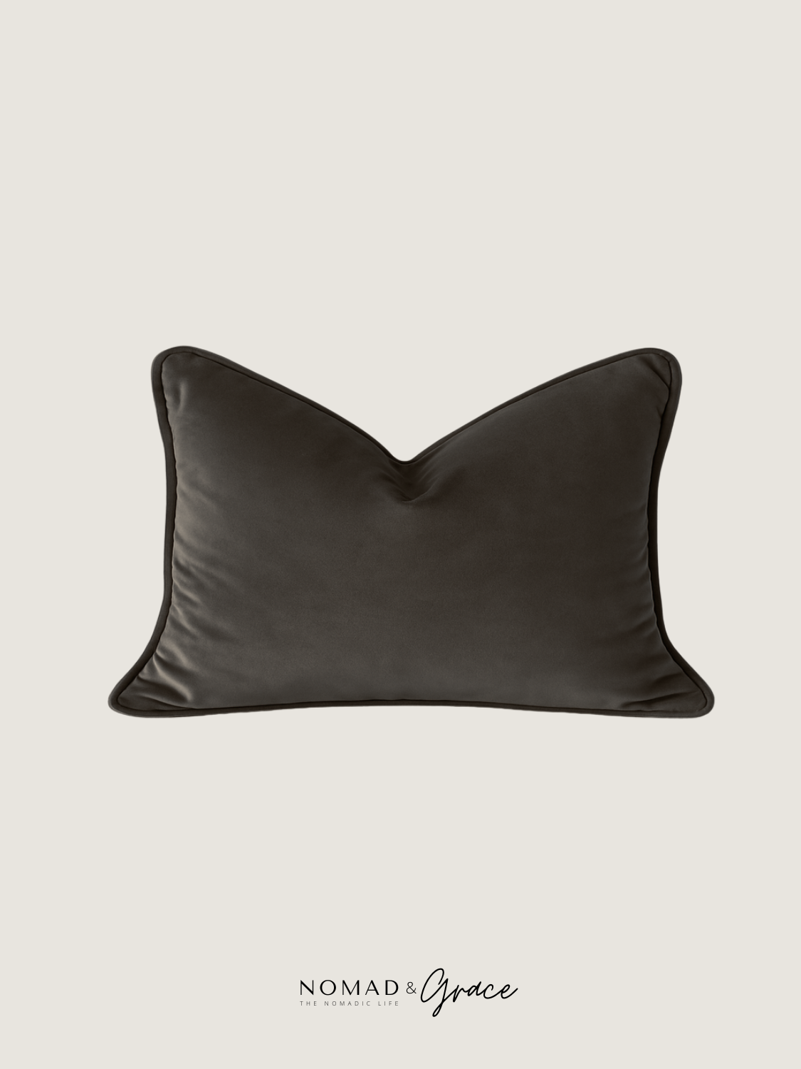 Coal Velvet Pillow Cover - Welted Edges-4