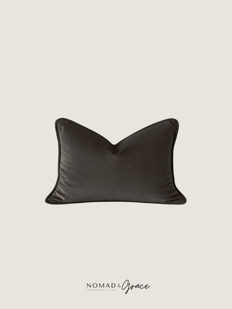 Coal Velvet Pillow Cover - Welted Edges-zoom-