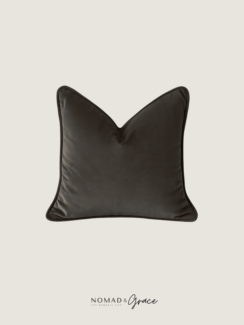 Coal Velvet Pillow Cover - Welted Edges-zoom-