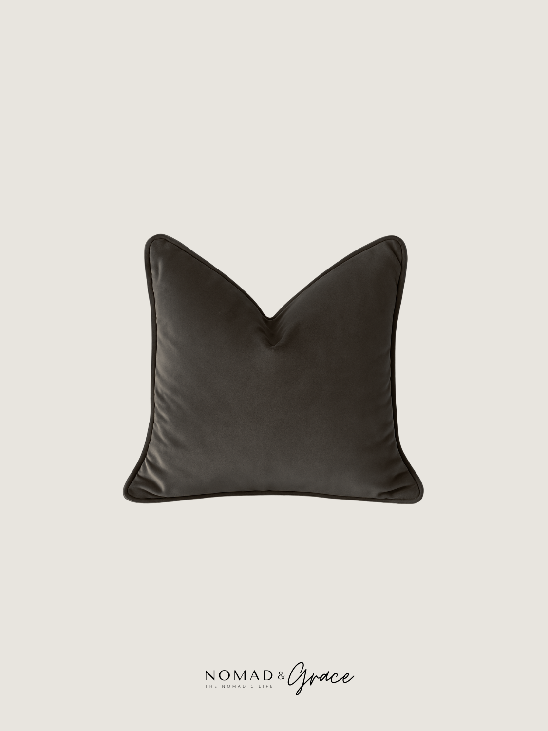 Coal Velvet Pillow Cover - Welted Edges