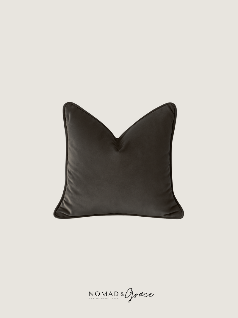 Coal Velvet Pillow Cover - Welted Edges-zoom-