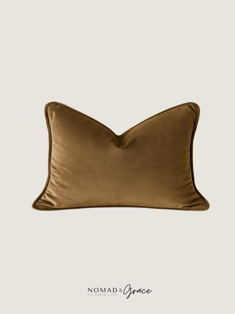 Dusty Brass Velvet Pillow Cover - Welted Edges-zoom-