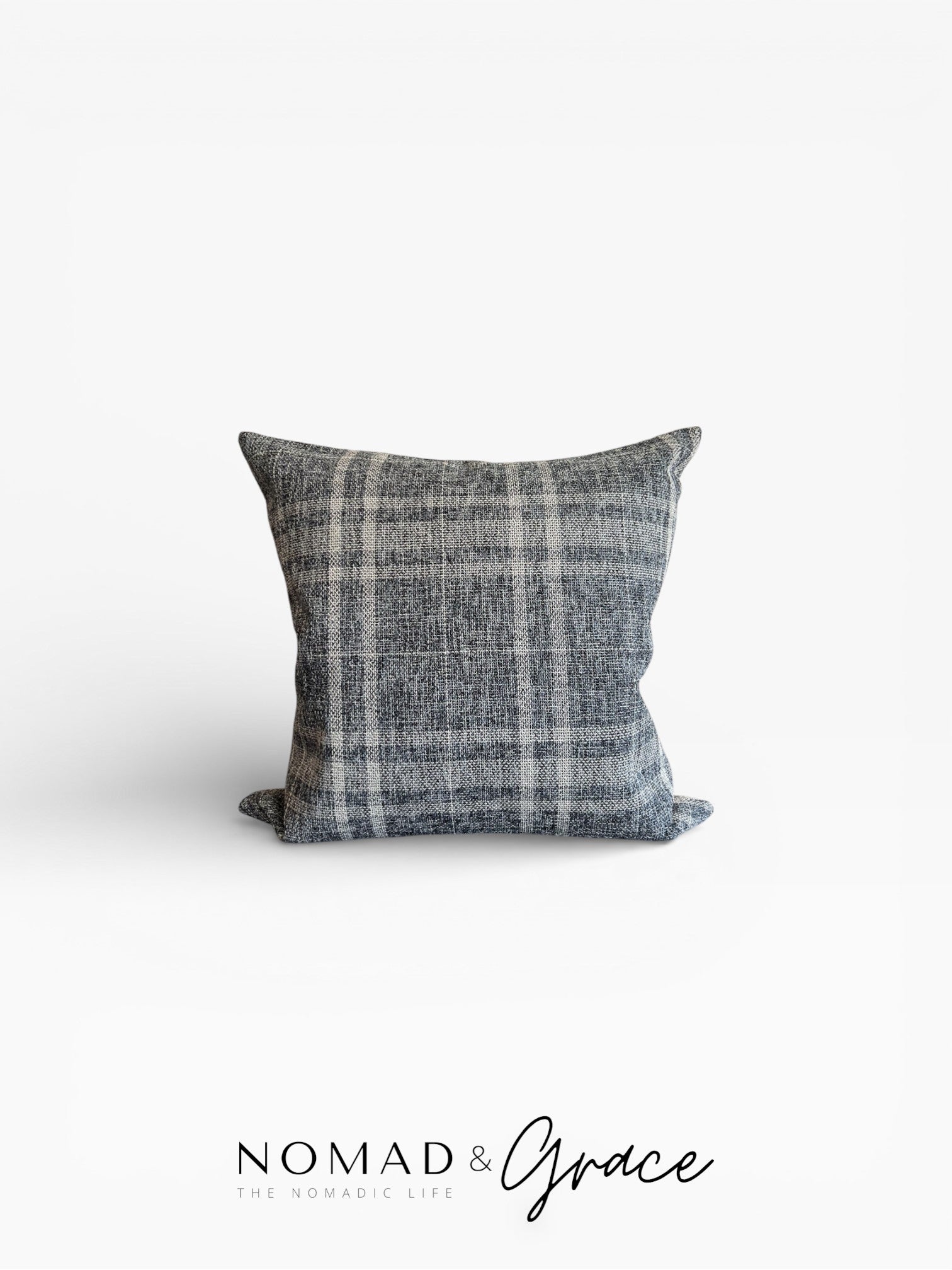 Zill (ظلّ) (Ẓill) Pillow Cover - Navy Blue Plaid-1
