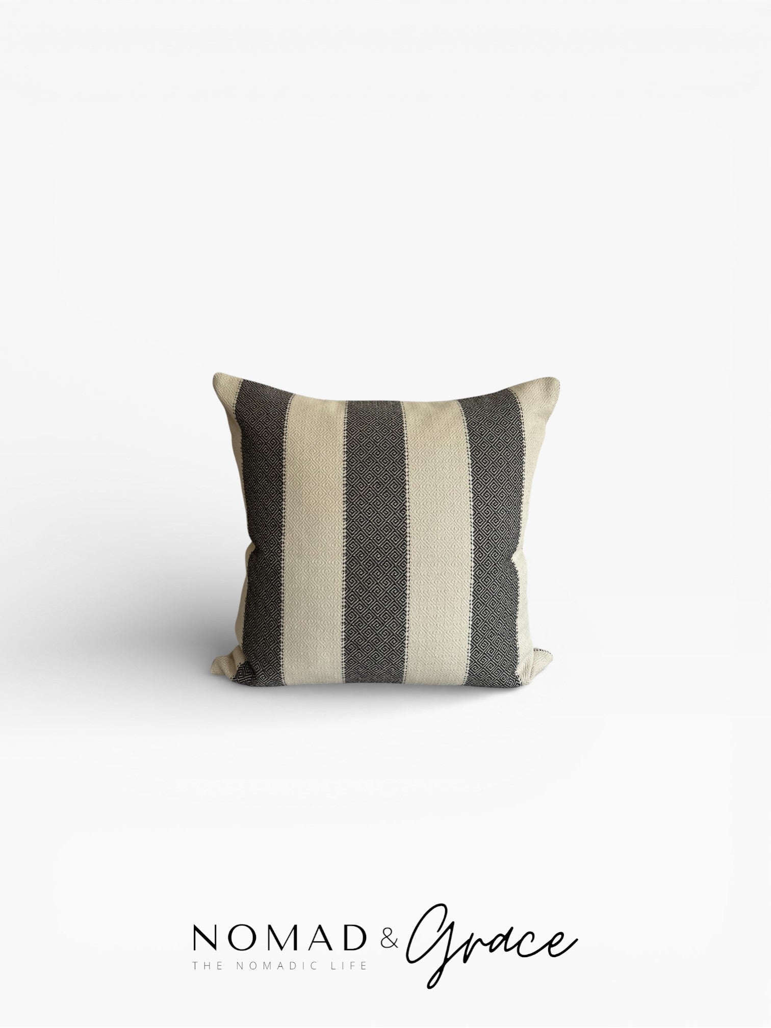 Uns (أُنس) Vintage Cotton Cushion Cover – Black & Natural-1