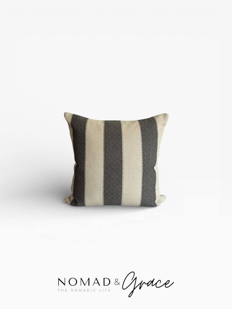 Uns (أُنس) Vintage Cotton Cushion Cover – Black & Natural-zoom-