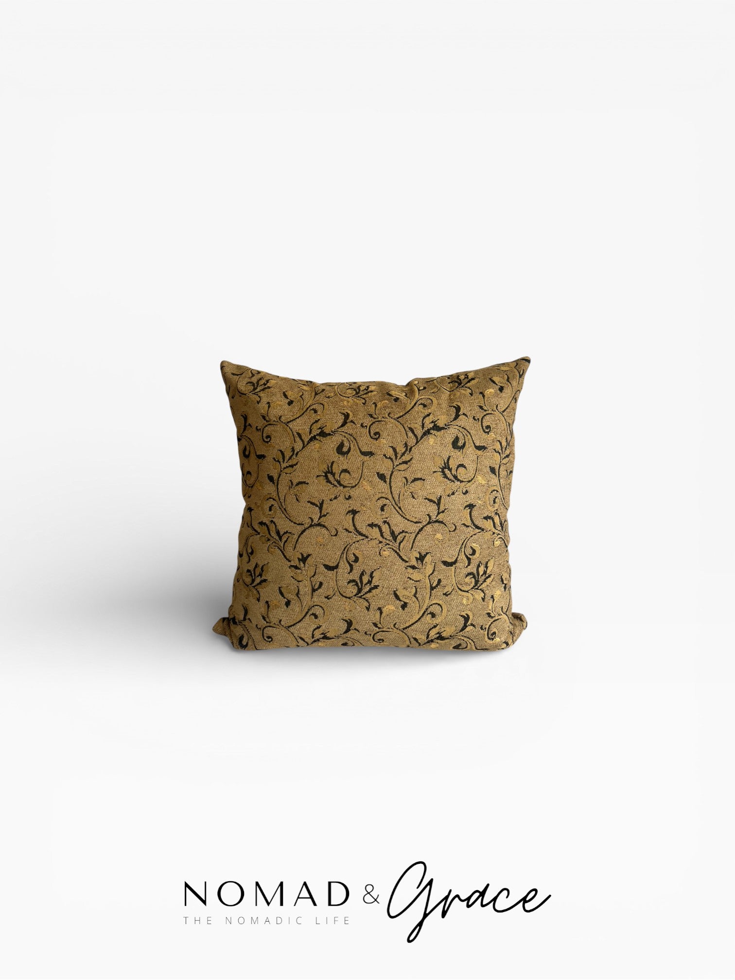 Ḥanān (حنان) Vintage Cotton Cushion Cover – Mustard Gold &amp; Black