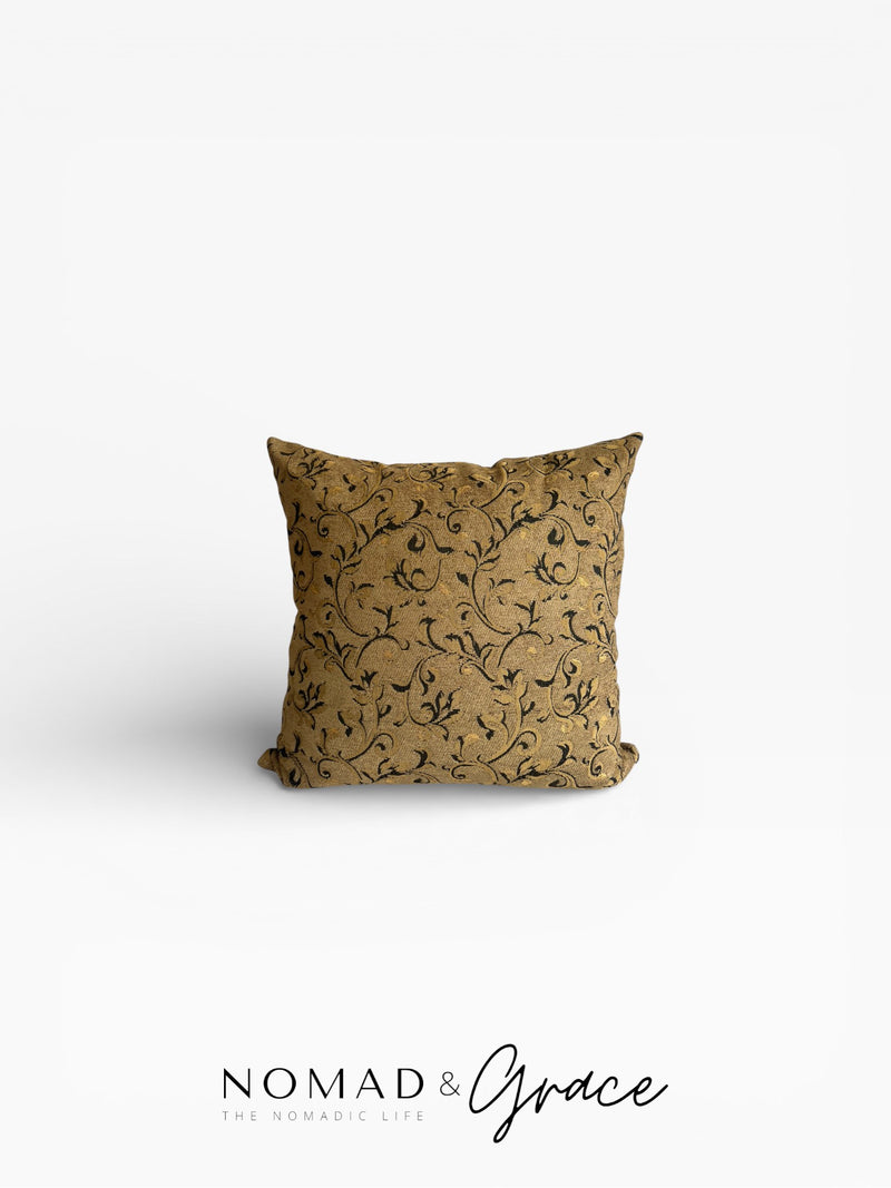 Ḥanān (حنان) Vintage Cotton Cushion Cover – Mustard Gold &amp; Black-zoom-