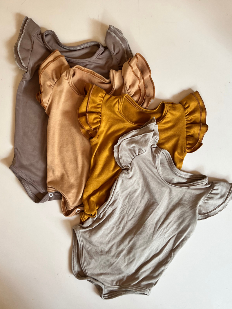 Short Sleeve Frill Sleeve Grow/Leotard (Mustard)-zoom-