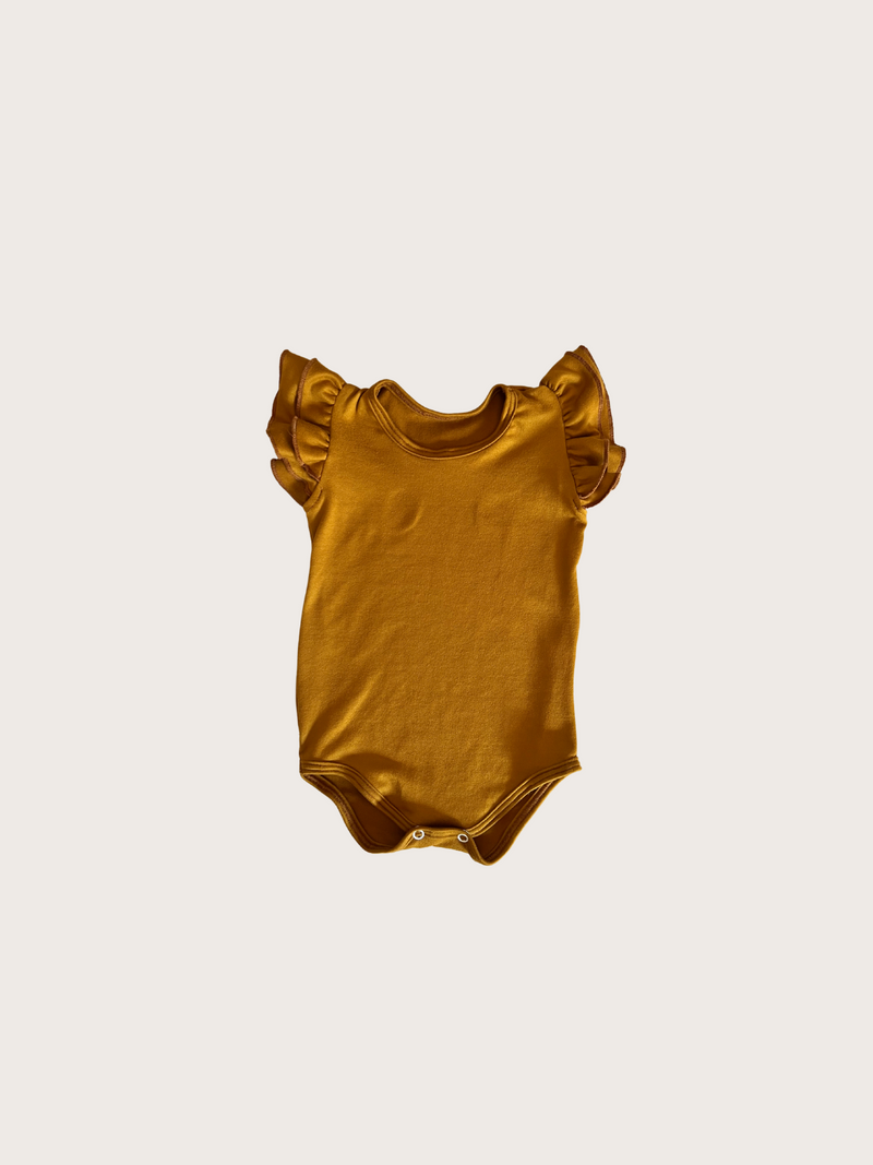 Short Sleeve Frill Sleeve Grow/Leotard (Mustard)-zoom-