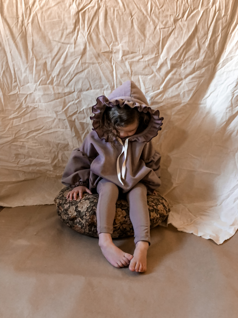 Hayati Puff Sleeve Sweatshirt Hooded Romper {Heather}-zoom-