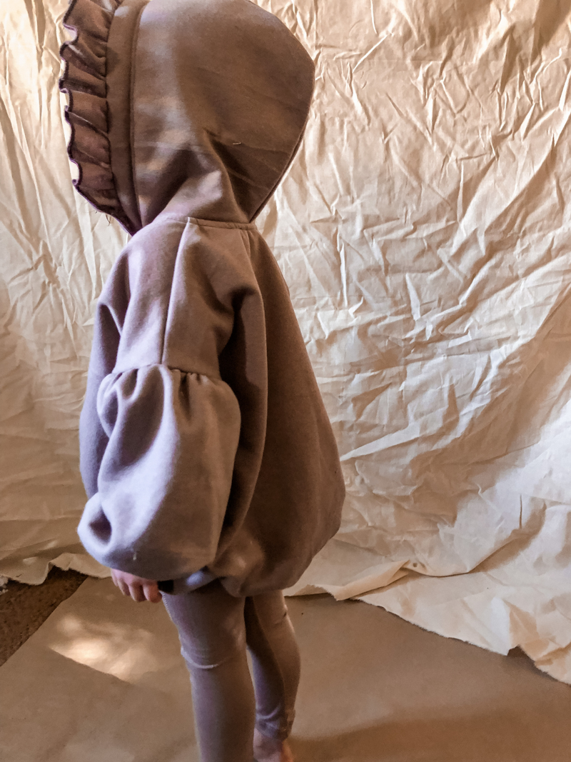 Hayati Puff Sleeve Sweatshirt Hooded Romper {Heather}-zoom-