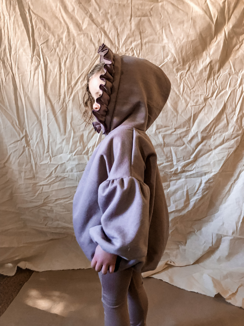 Hayati Puff Sleeve Sweatshirt Hooded Romper {Heather}-zoom-