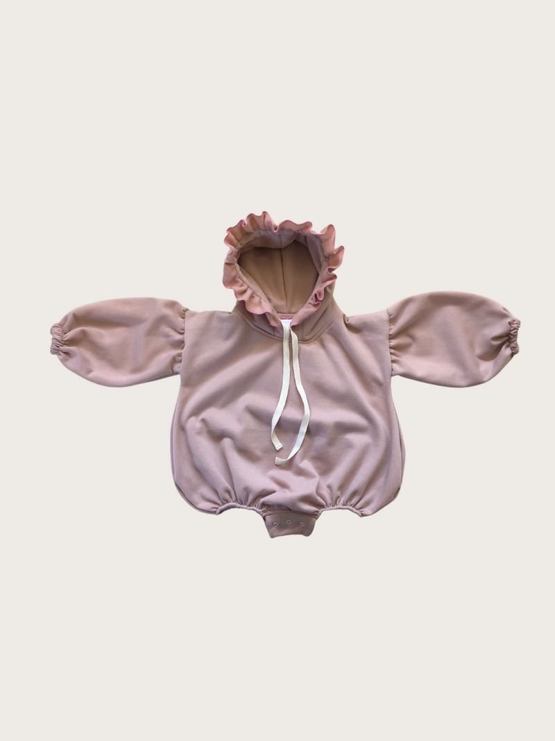 Hayati Puff Sleeve Sweatshirt Hooded Romper {Cotton Candy} - No draw strings-zoom-