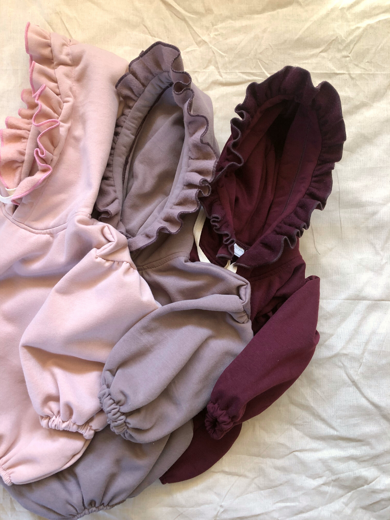 Hayati Puff Sleeve Sweatshirt Hooded Romper {Cotton Candy} - No draw strings-zoom-